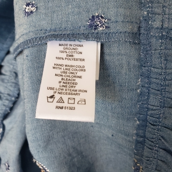 Cece Chambray Denim Sunflower Embroidery Spaghetti Straps Dress - Picture 9 of 9